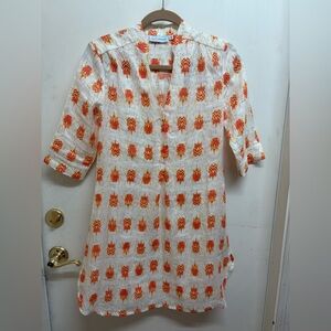 Beetle Print White and Orange Dress